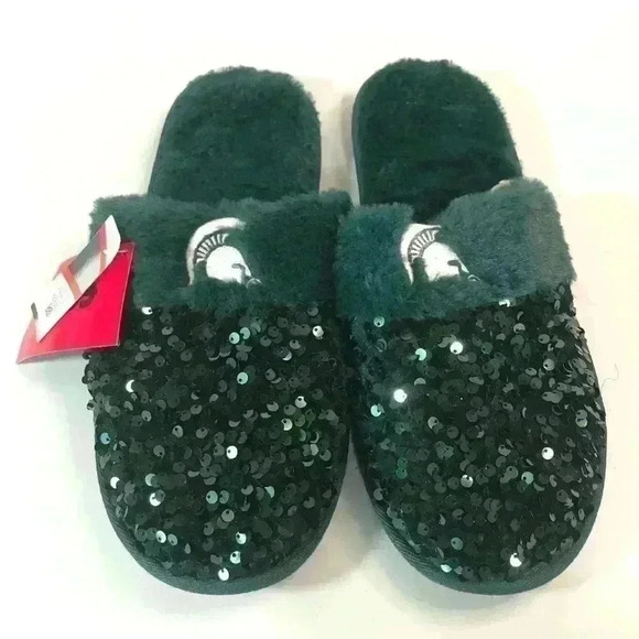 FOCO Women Michigan State Spartans Green Sequin Soft Warm Slippers Size XL 11-12 - Picture 1 of 10